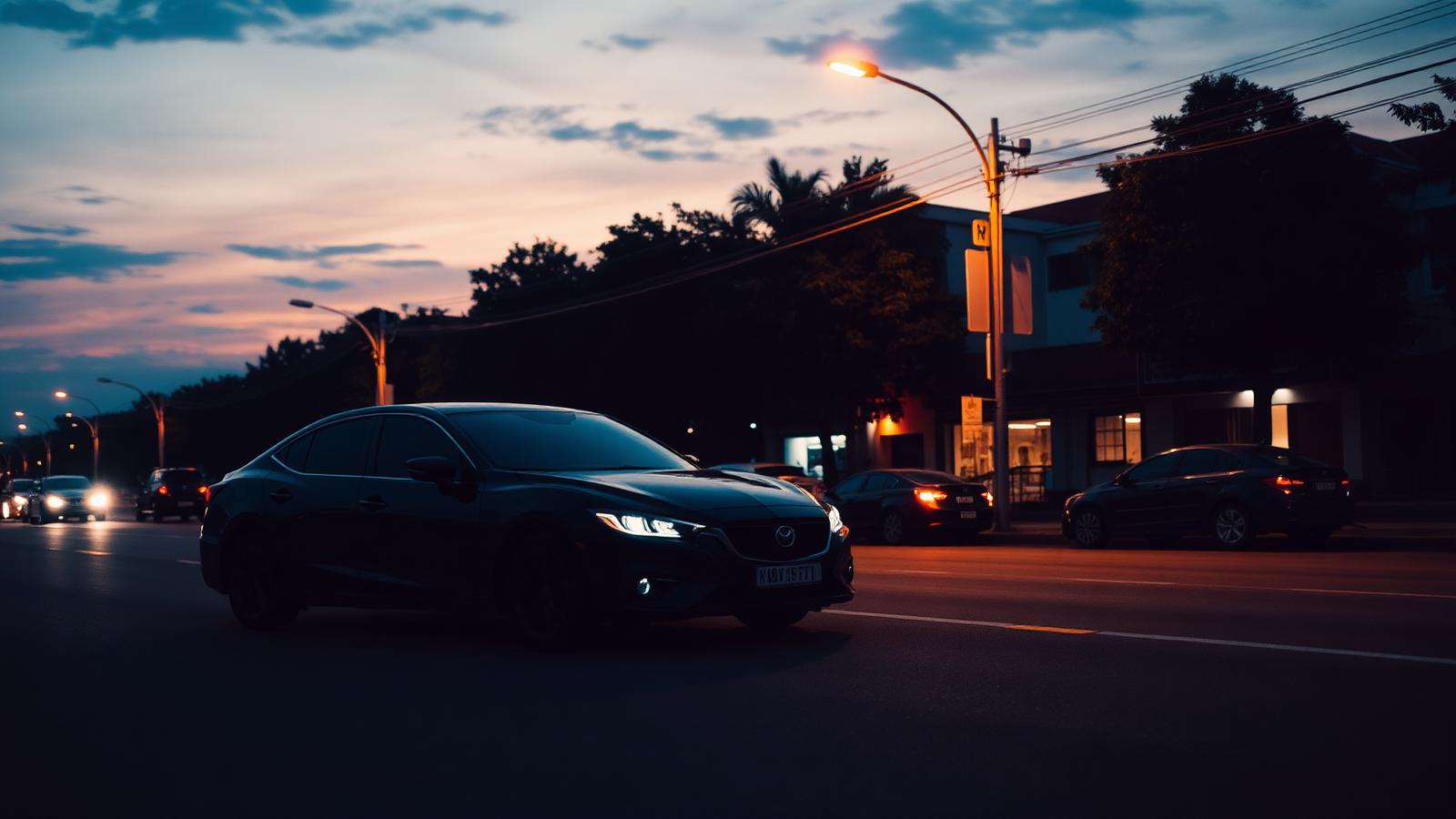 Mobil melintas di jalan kota kawasan Tangerang Selatan saat senja