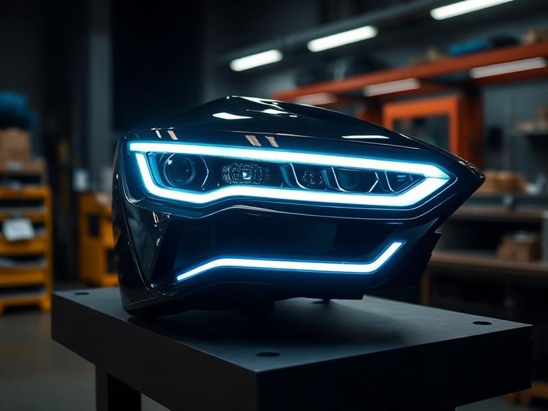 Unit headlamp mobil LED di meja kerja workshop variasi mobil